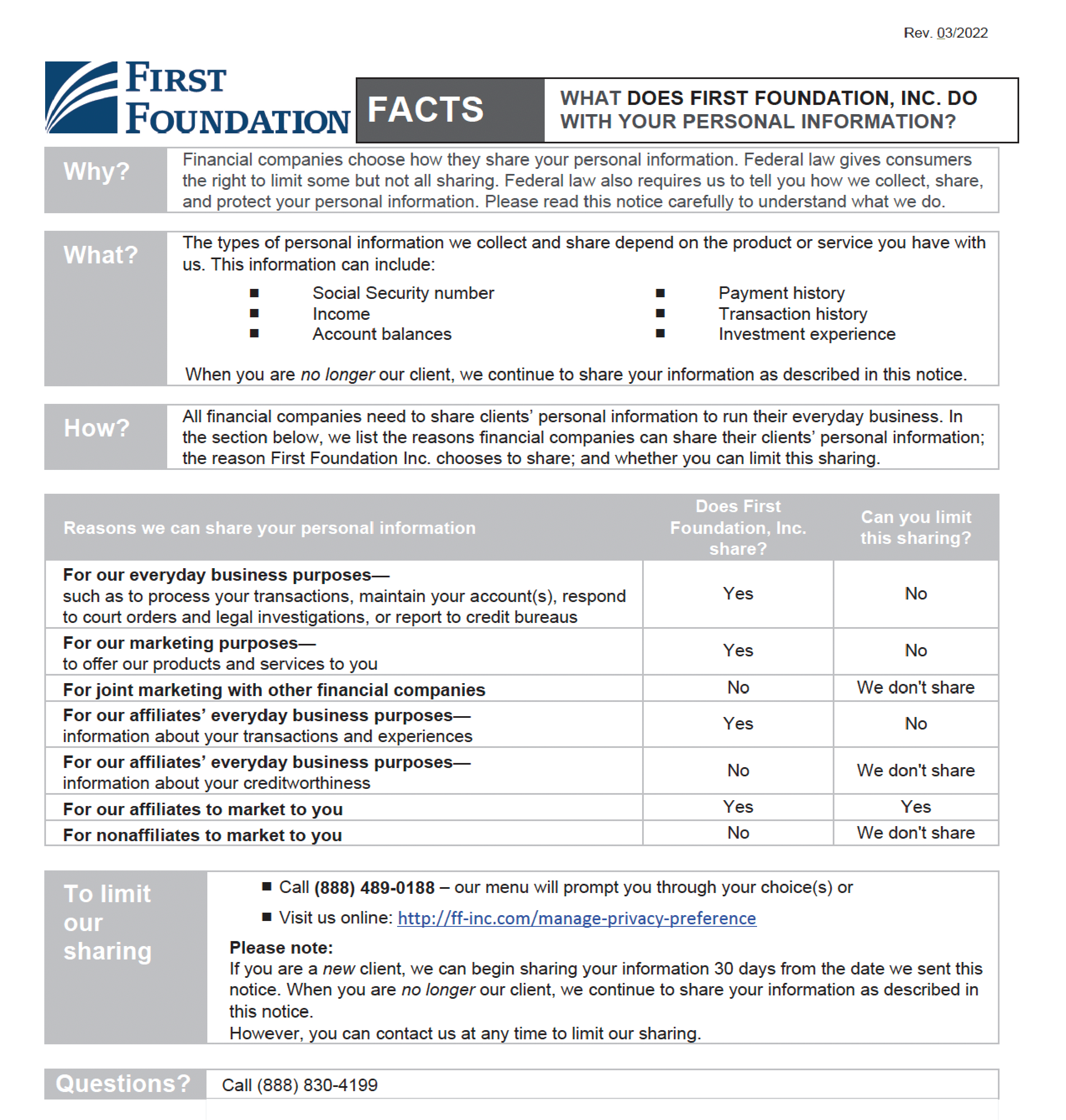 Privacy Notice First Foundation Bank